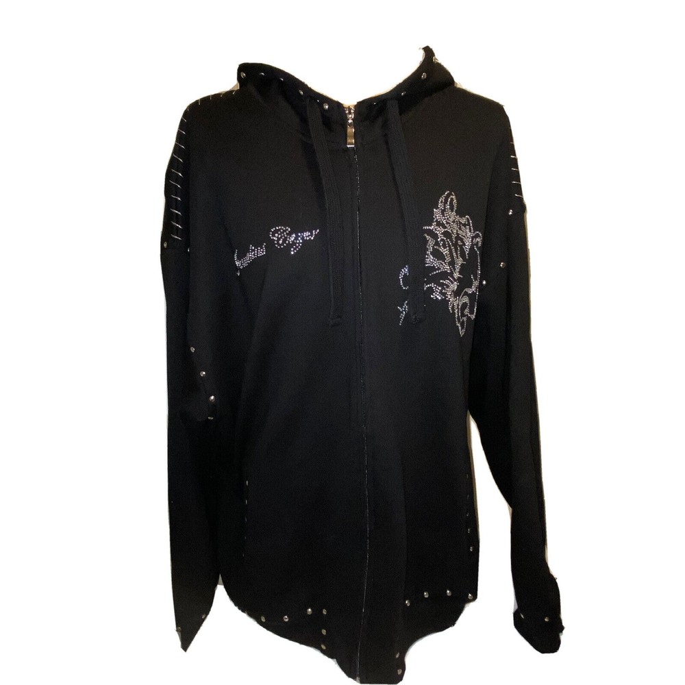 Vtg 90s Jweelius Cezer Black Embellished Graphic Logo Men’s TRACK JACKET SZ 2XL